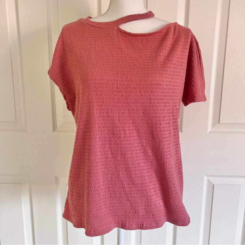 Gibsonlook Asymmetrical Ruched Knit Top Terracotta Medium NWOT